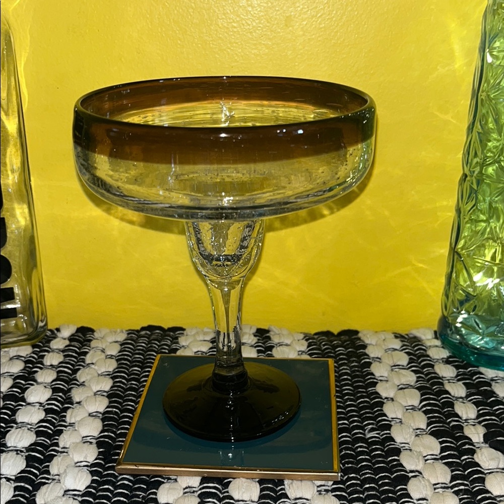 Elegant Bubble Glass Goblet with Brown Rim